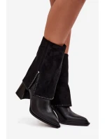 Kožené dámské kotníkové boty na sloupku s  vyhřívané  Černé model 21714685 - Maciejka