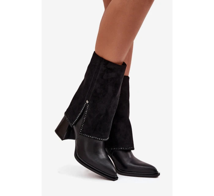 Kožené dámské kotníkové boty na sloupku s  vyhřívané  Černé model 21714685 - Maciejka