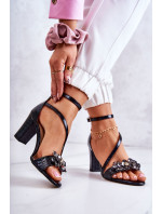 Dámske kožené sandále s kryštálmi čierne Ramona