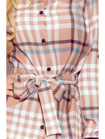 Numoco Košeľové šaty s gombíkmi - béžové kockované