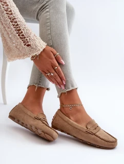 Klasické dámske semišové mokasíny tmavobéžovej farby Glimris