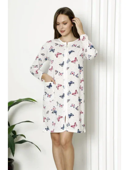 Dámsky župan K13038 biely s motýlikmi - La Penna