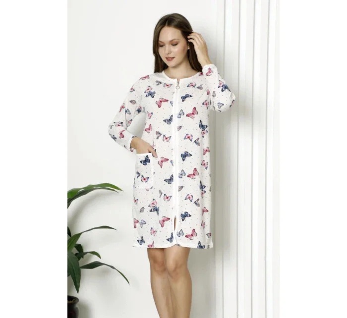 Dámsky župan K13038 biely s motýlikmi - La Penna