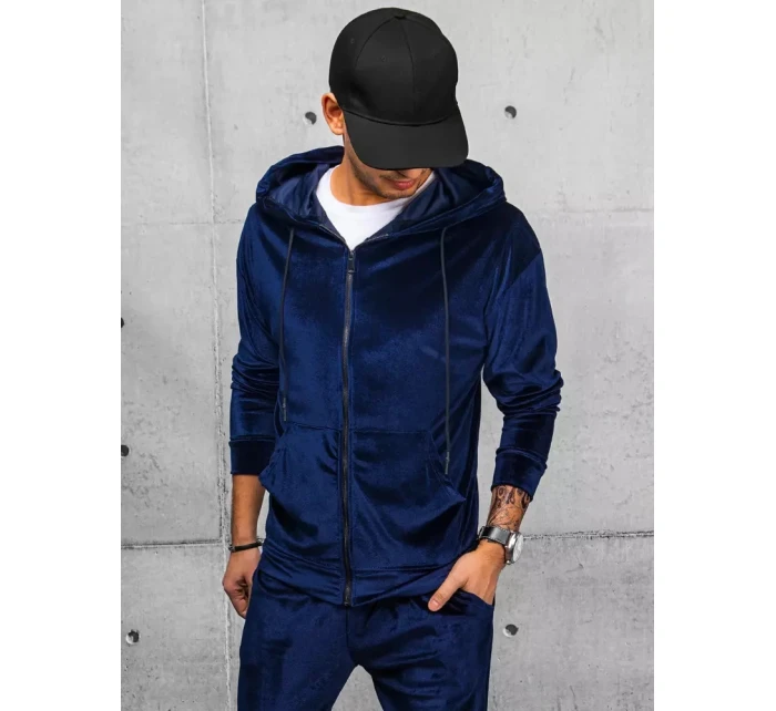 Pánska tmavomodrá velúrová mikina FashionStreet BX5541