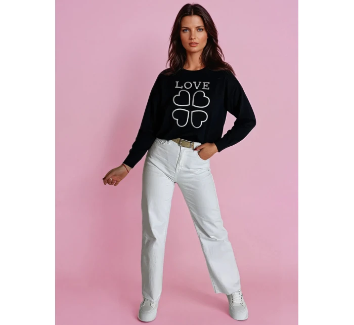 Dámsky sveter s potlačou CLOVER black FashionStreet MY2300