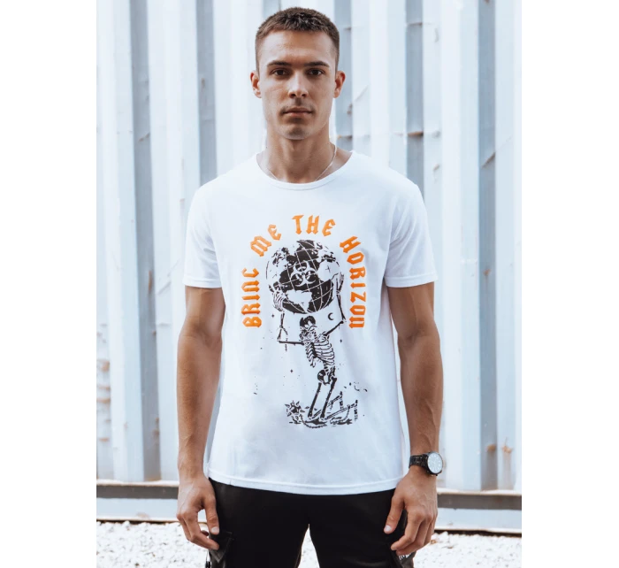 Pánske biele tričko s potlačou FashionStreet RX5619 Pánske biele tričko s potlačou FashionStreet RX5619