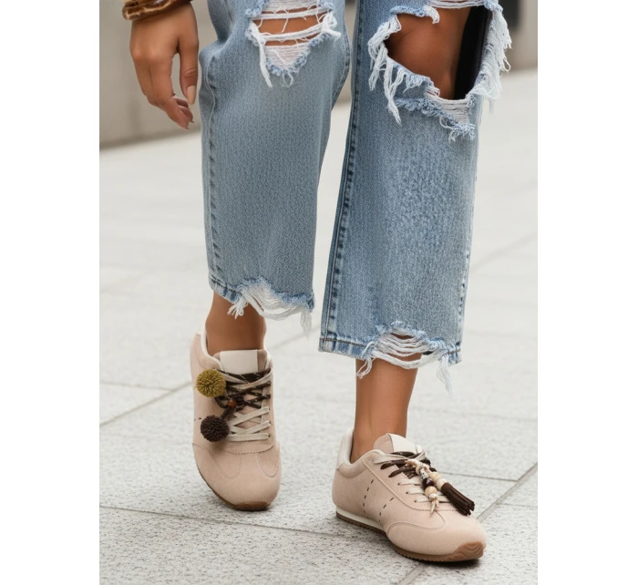 Dámske semišové tenisky s ozdobnými lodičkami béžovej farby FashionStreet ZY1411