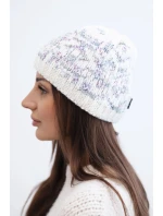 Dámska zimná vlnená čiapka s nórskym vzorom K354 ecru+purple