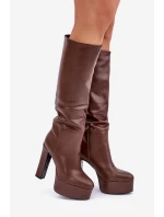 Kozačky Na Podpatku A Platformě Z Eko Kůže Hnědé model 21681401 - Boto