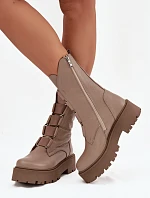 Botki Damskie Z Naturalnej Skóry Na Platformie Zazoo 3795 Beżowe