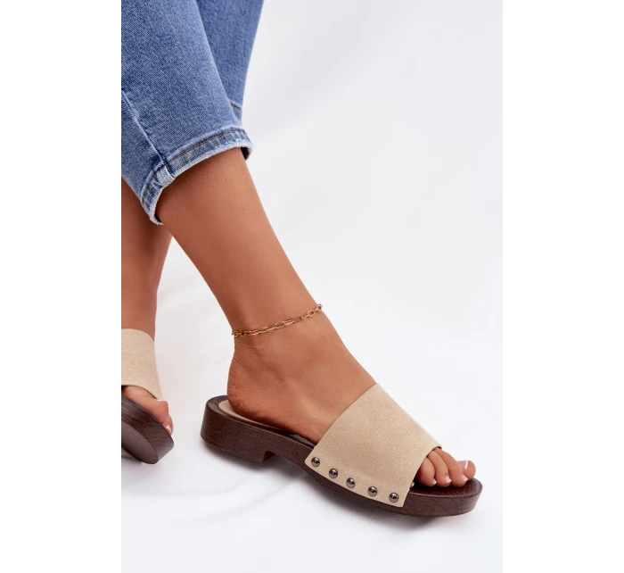 Dámské pantofle s přezkami na plochém podpatku Béžové Amelvessa