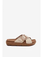 Dámske kožené papuče so sponou Inblu ED0003IU Beige