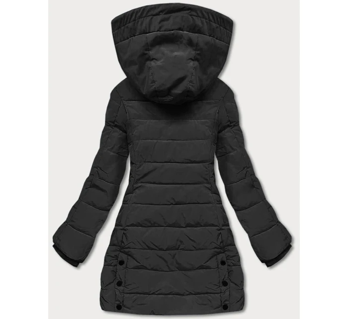Čierna dámska zimná bunda s kapucňou (2M-21003)