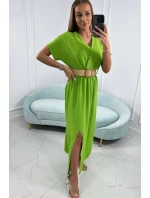 Dlhé šaty s ozdobným opaskom kiwi