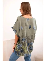 Dámske bavlnené tričko s kvetinovým vzorom khaki Dámske bavlnené tričko s kvetinovým vzorom khaki