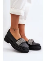 Dámské kožené mokasíny s ozdobným páskem model 21652553 Černé - Zazoo