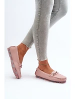 Dámské kožené mokasíny s ozdobou růžové model 21655767 - S.Barski