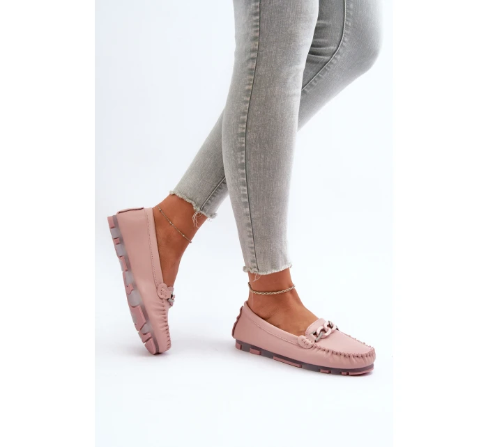 Dámské kožené mokasíny s ozdobou růžové model 21655767 - S.Barski