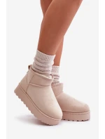 Śniegowce Damskie Na Platformie Ocieplane Futerkiem Jasnobeżowe Xamella