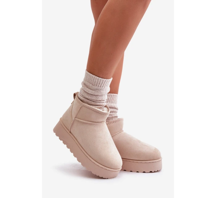 Śniegowce Damskie Na Platformie Ocieplane Futerkiem Jasnobeżowe Xamella