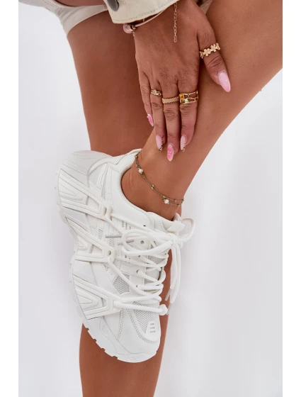 Sneakersy Damskie Z Podwójnym Sznurowaniem Białe Onivetta