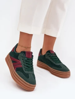 Sztruksowe Sneakersy Damskie Na Platformie Zielone Skye