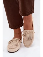 Dámské mokasíny s třásněmi světle béžové model 21915108 - Boto