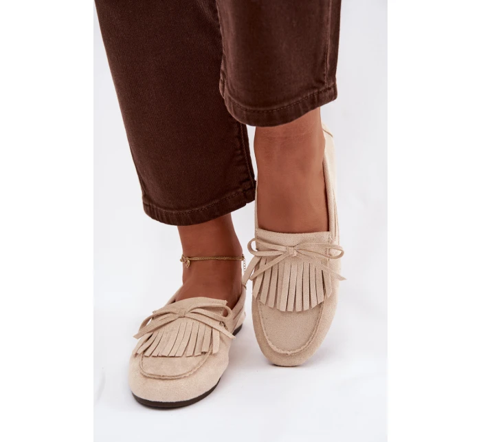 Dámské mokasíny s třásněmi světle béžové model 21915108 - Boto