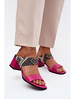 Kožené vzorované dámské sandály na podpatku Maciejka K7522-15 Fuksja