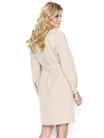 Dámské elegantní šaty s páskem středně dlouhé béžové - Béžová - Makadamia