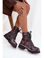 Dámské kotníčkové kožené workery model 21903308 Bordó vzor - Maciejka