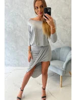 Asymetrické šaty, 3/4 rukávy, šedé