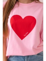 Bavlnená blúzka s potlačou srdca svetlo ružová