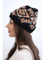 Dámska zimná čiapka s farebnými vzormi a hrubým úpletom K353 black+orange