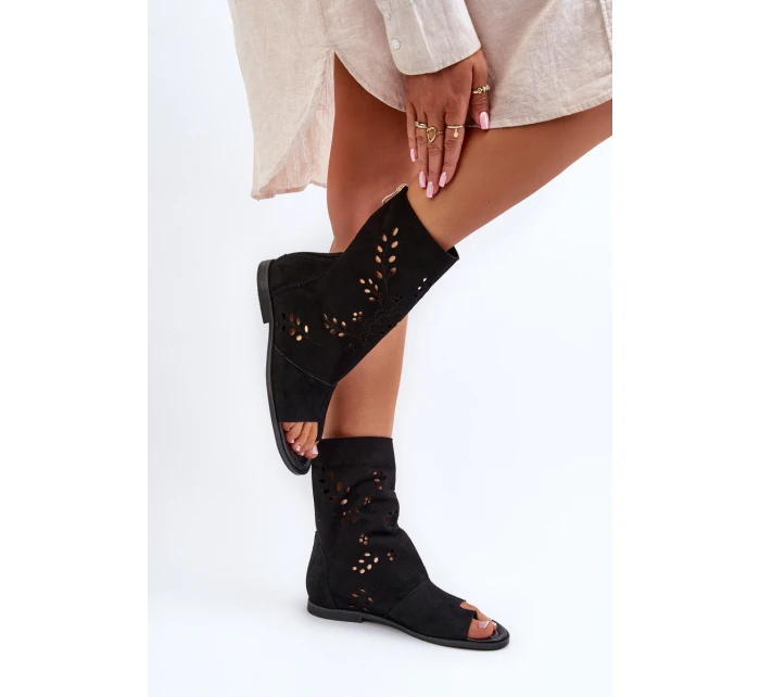 Zazoo 3437 Damskie Zamszowe Sandały Z Cholewką Na Zamek Czarne Zazoo 3437 Damskie Zamszowe Sandały Z Cholewką Na Zamek Czarne