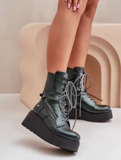 Kožené Botky Workery Na Platformě A Klínu model 21678213 Zelené - Maciejka