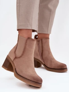 Dámské kotníkové boty na podpatku zateplené béžové model 21707438 - Boto