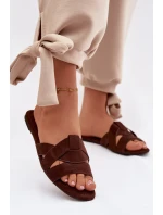 Dámské ploché pantofle s pásky Čokoládové Pavelle