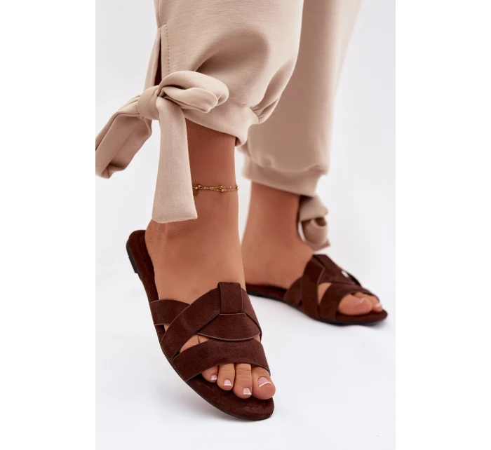 Dámské ploché pantofle s pásky Čokoládové Pavelle