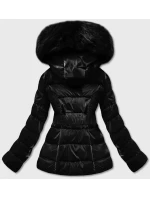 Čierna krátka lesklá dámska bunda (B8090-1)