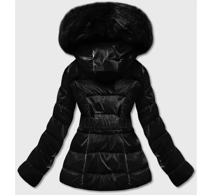 Čierna krátka lesklá dámska bunda (B8090-1)