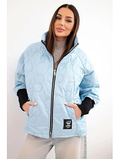 Dámska jarná prešívaná bunda s ozdobným potlačou a zipsom modrá