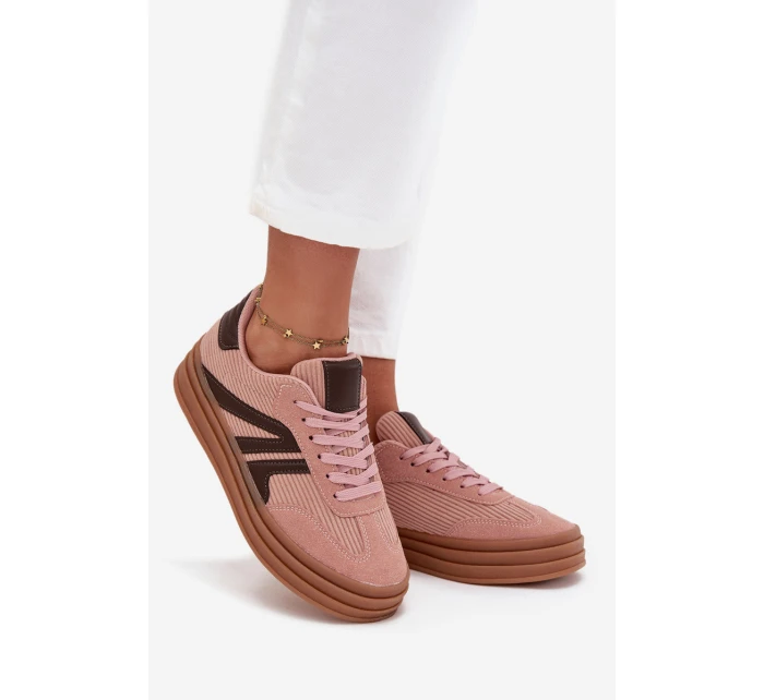 Sztruksowe Sneakersy Damskie Na Platformie Różowe Skye Sztruksowe Sneakersy Damskie Na Platformie Różowe Skye
