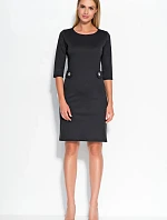 Dámske šaty značkové zdobené v páse gombíkmi stredne dlhé čierne - Čierna - Makadamové