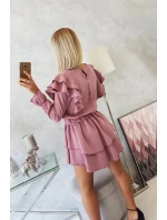 Dámske šaty s vertikálnymi volánmi 16095 tmavo ružové - Kesi