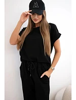 Súprava bavlnená blúzka + nohavice čierna