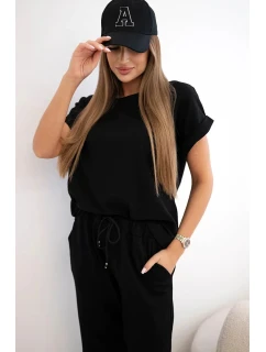 Súprava bavlnená blúzka + nohavice čierna