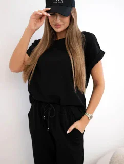 Súprava bavlnená blúzka + nohavice čierna