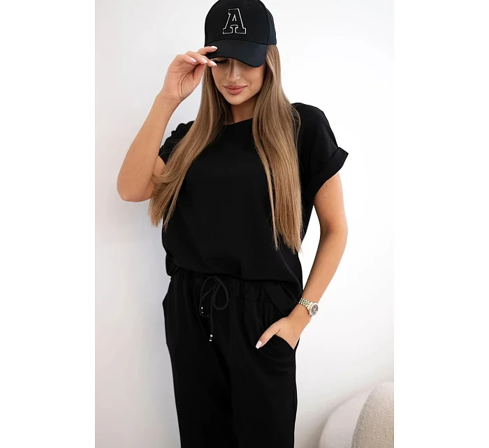 Súprava bavlnená blúzka + nohavice čierna