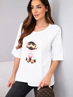 Dámská bavlněná oversize halenka s krátkým rukávem a potiskem V bílá